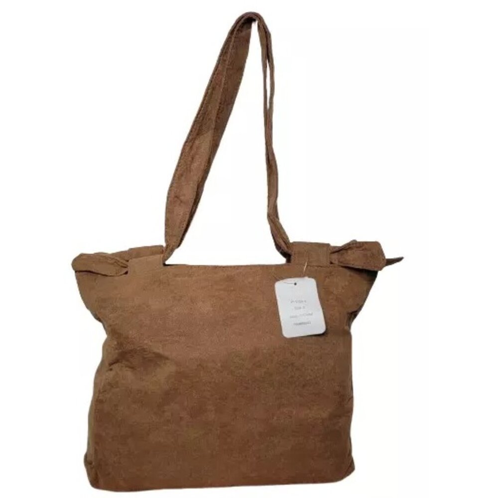 Brown Faux Suede Zipper Closure Shoulder Handbag NWT